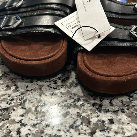 ZARA Srplus Spain Black Leather Buckle Slide Sandals - Picture 5 of 7
